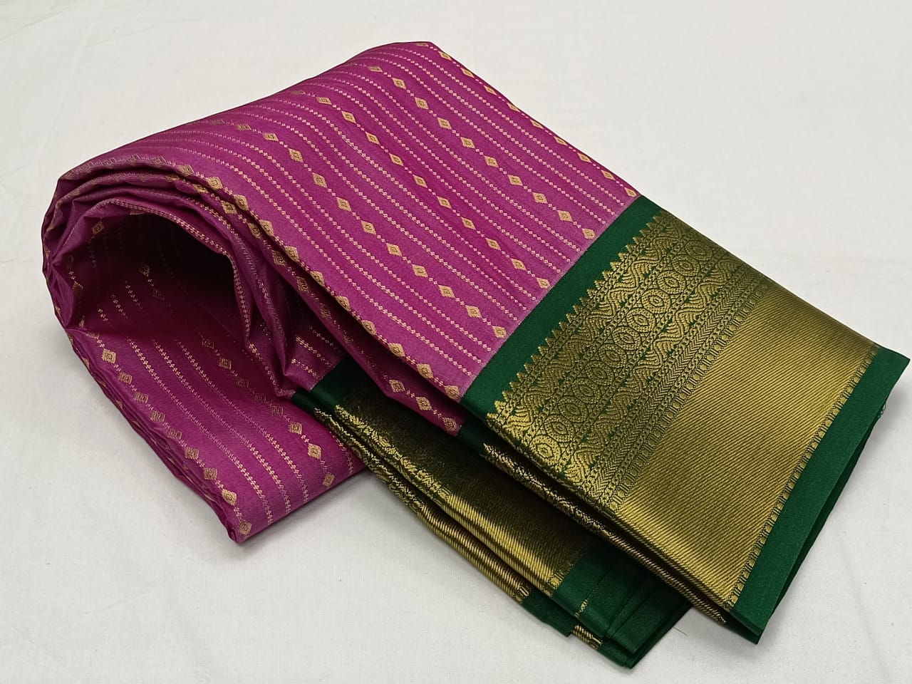 Pink and Bottle green Semi Silk wedding saree saree