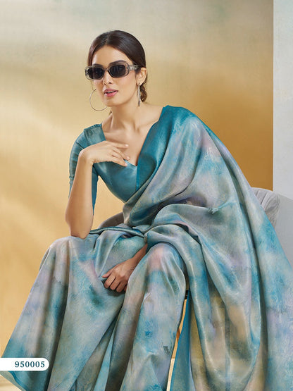 handloomed weaving koral silk saree - Sky blue hue