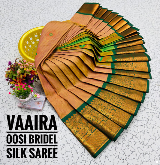 Cream and Green Vaira oosi pattu saree