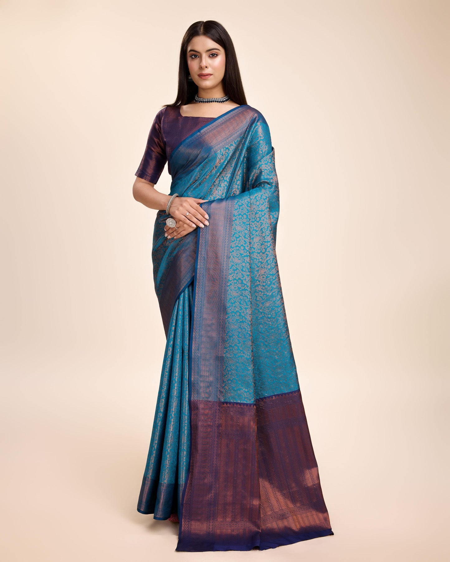 Soft silk - Jacqard sarees - copper blue