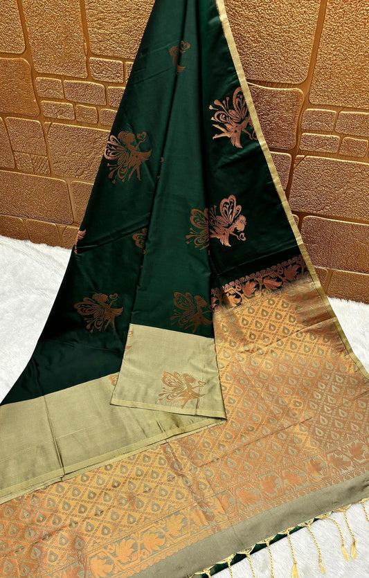 Forest green tiny border soft silk saree