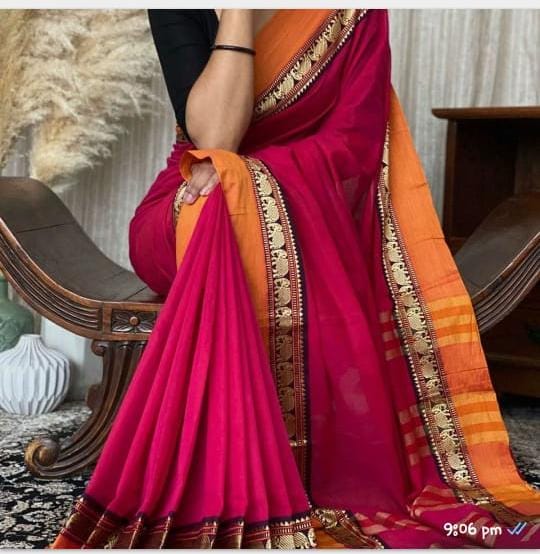 Dark Pink Pure Narayanpeth Mercerised Cotton Sarees