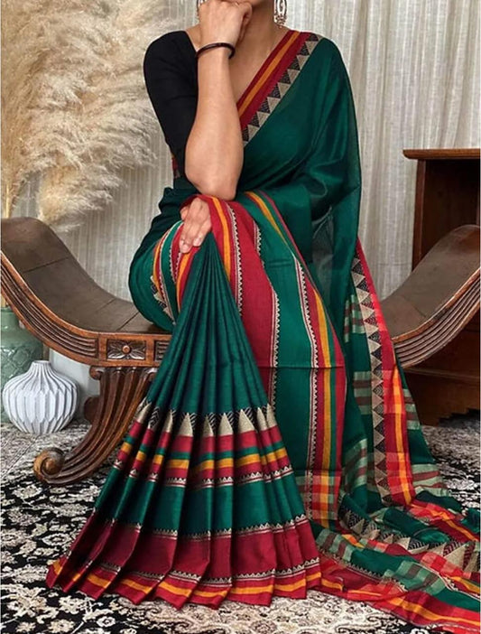 Deep sea green Pure Narayanpeth Mercerised Cotton Sarees