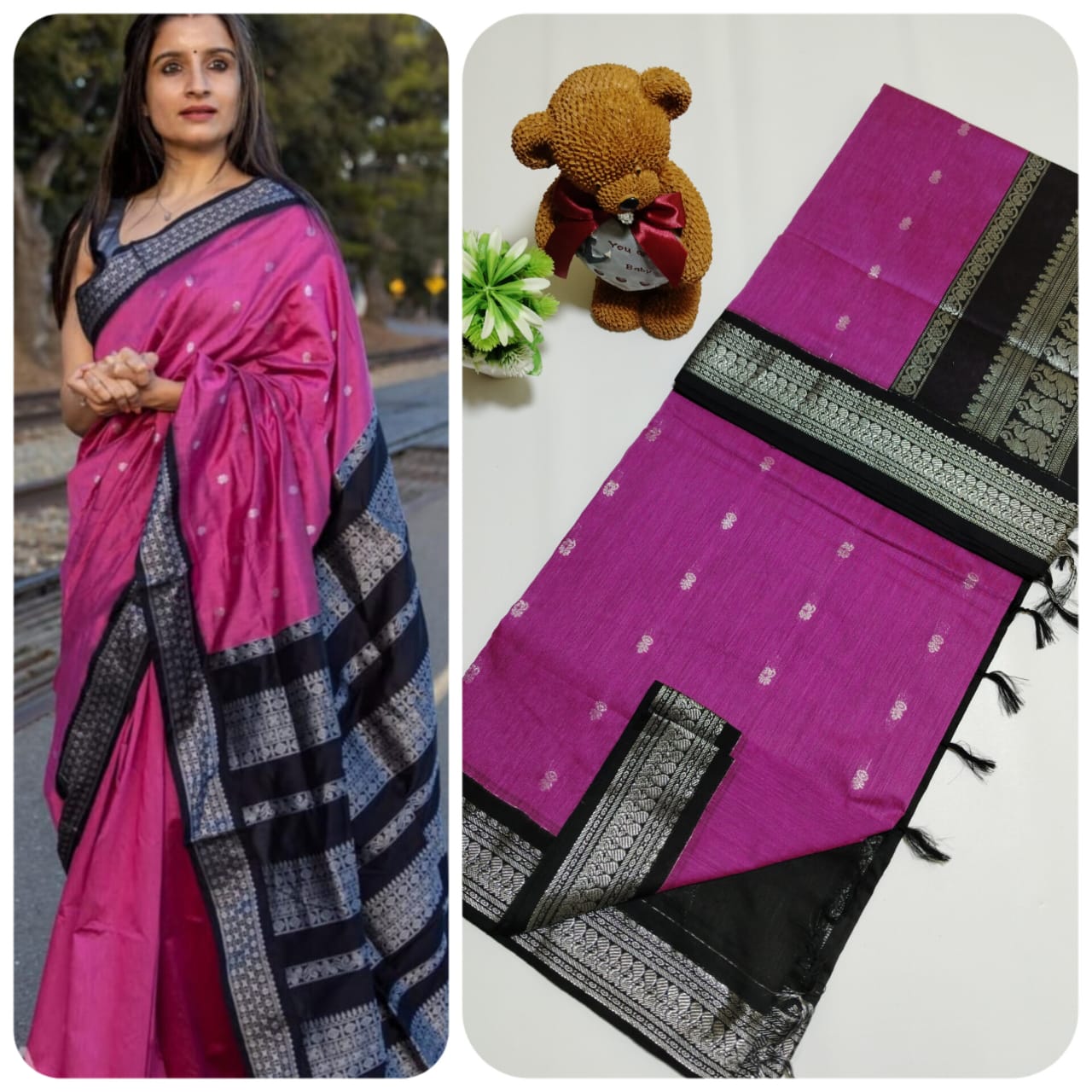 Vivid colour silver border Kalyani cotton saree