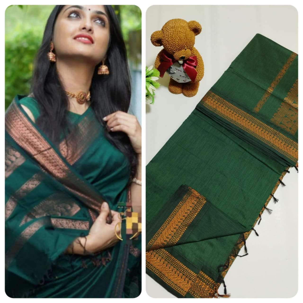 bottle Green Kalyani cotton saree