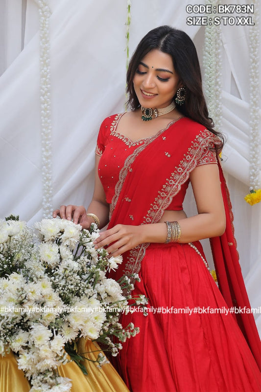 beautiful Maharani Half Saree Set in Red lehenga