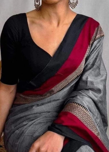 Handloom Narayanpeth Mercerised Cotton Sarees in Gray