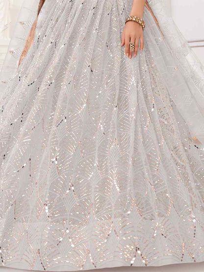 Opulent White Embroidered Net Lehenga Choli