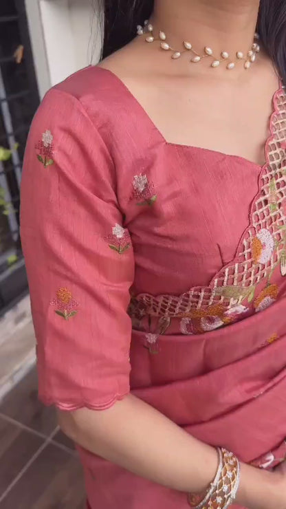 Onion pink visca slub silk saree