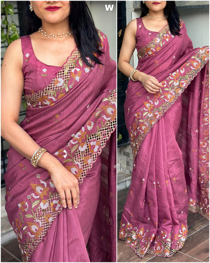 Onion pink visca slub silk saree