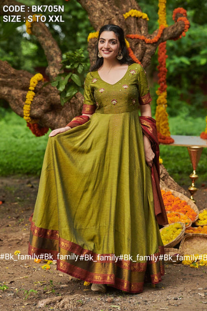 Pickle green anarkali gown