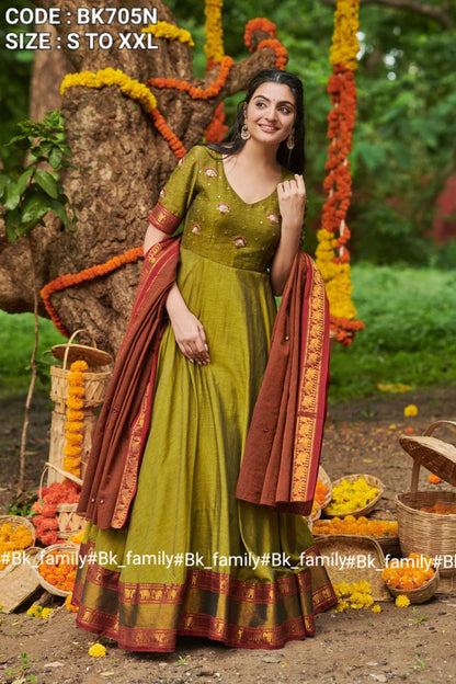 Pickle green anarkali gown