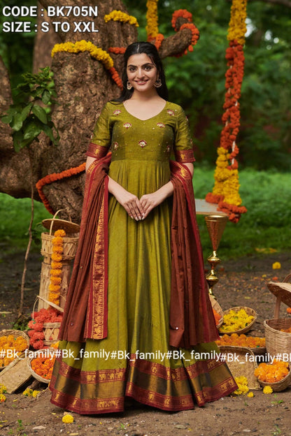 Pickle green anarkali gown