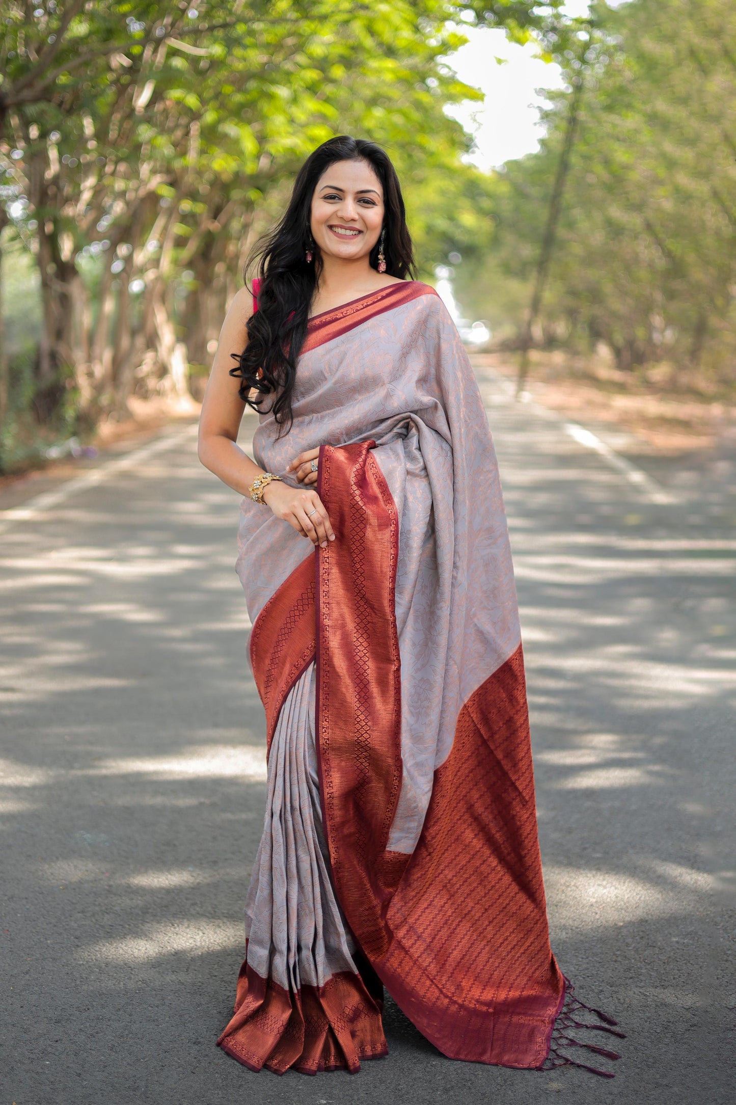 soft linen sarees - copper border