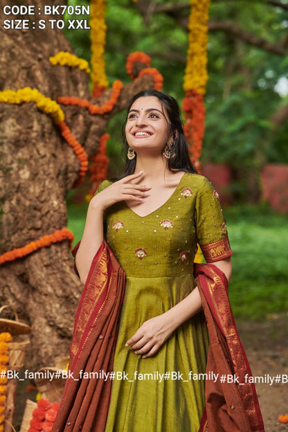 Pickle green anarkali gown