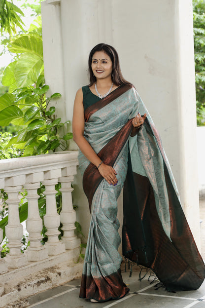 soft linen sarees - copper border