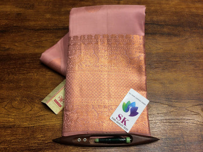 Pure Kanchivaram - silk Rose copper border saree - wedding silk - soft silk saree - Kanchipuram silk saree - silk mark certified