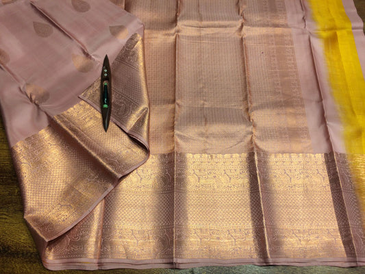 Pure Kanchivaram - silk Rose copper border saree - wedding silk - soft silk saree - Kanchipuram silk saree - silk mark certified