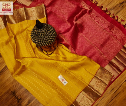 Yellow and Red traditional colours Kanchivaram silk saree - wedding silk - soft silk saree - Kanchipuram silk saree - silk mark certified