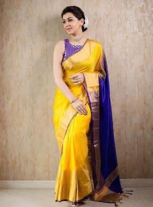 Green uppada saree with unique buttas on its body, plain border & contrast  pallu of intricate designs