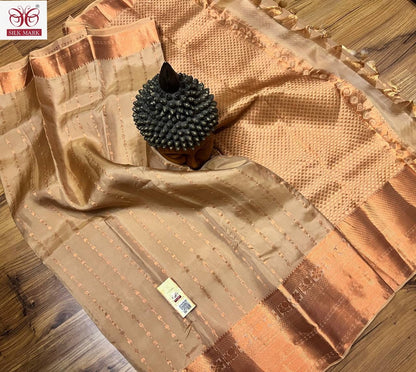 Pastel shades,  copper border pure kanchivarm silk saree, wedding silk, soft silk saree, silk mark certified, bridal wedding silk - soft silk saree - Kanchipuram silk saree - silk mark certified