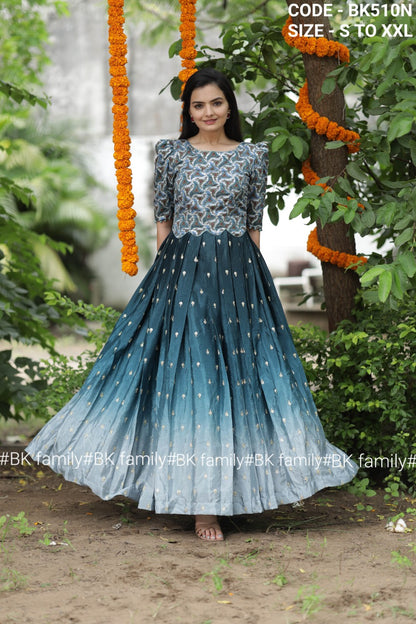 Blue Ombre Indian Gown - Long party dresses