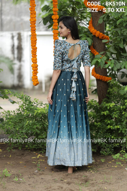 Blue Ombre Indian Gown - Long party dresses