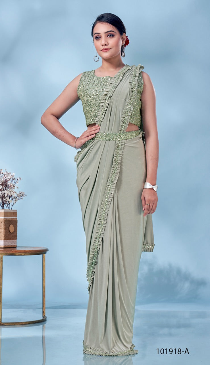 Women's Stylish Sequence Georgette Readymade Saree With Stitched Blous | Party  wear sarees, Grey saree, Designer sarees collection