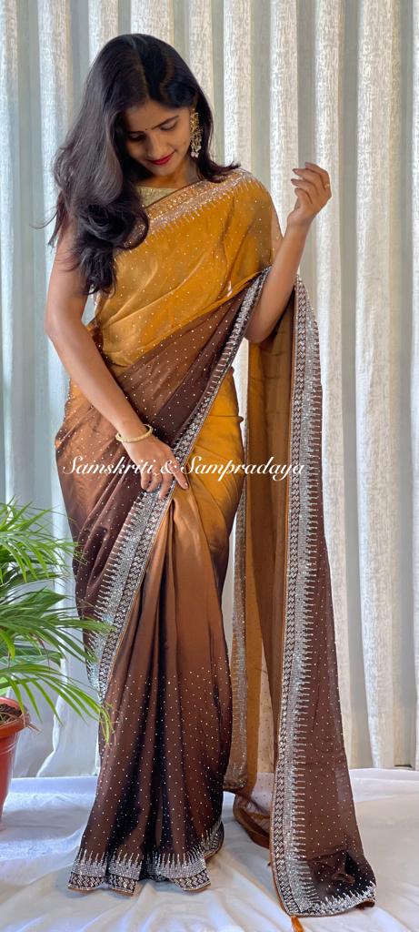 Cocktail party sarees with rich swaroski work Designer saree