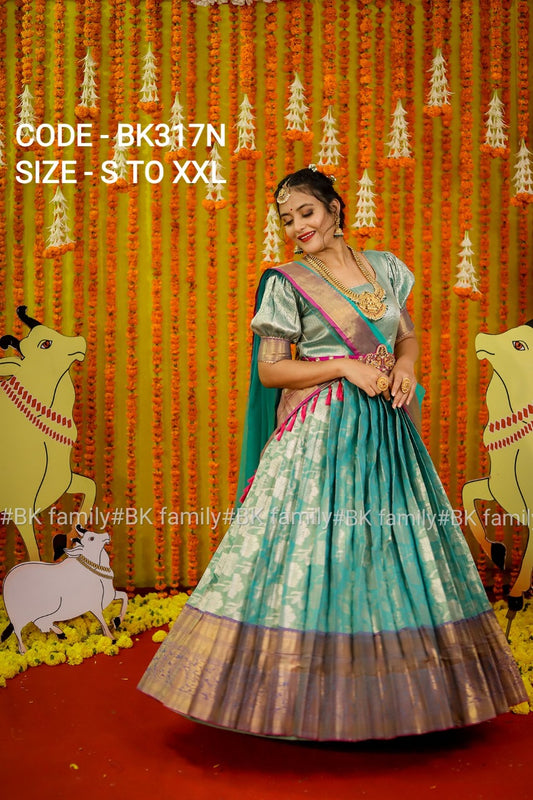 Turquoise Pattu dress - lehenga dress - Pattu Gown