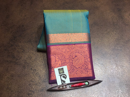 Rama blue with magenta handloom pattu sareee