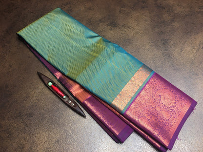 Rama blue with magenta handloom pattu sareee