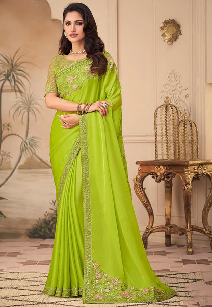 Apple green silk saree Designer saree, party wear, wedding wear saree, luxury designer saree