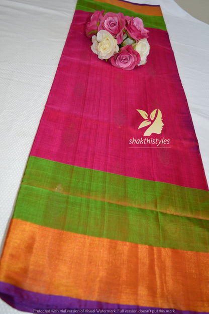 Pure uppada silk saree in pink and green and lightweight saree - saree for women - Indian saree