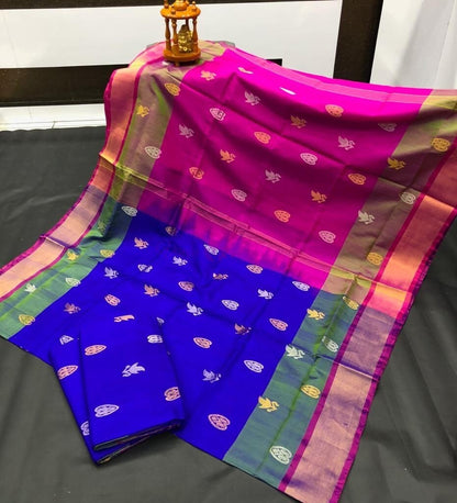 Royal blue with dark pink Pure Uppada silk saree