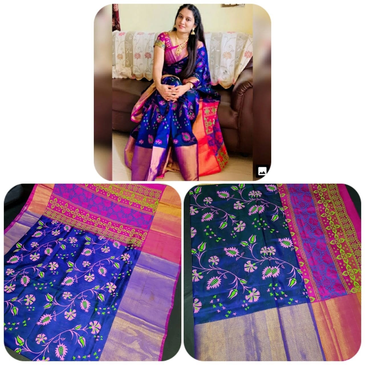 Pochampally Ikat Silk Ananda Blue With Pink Color Saree – pochampallysarees .com