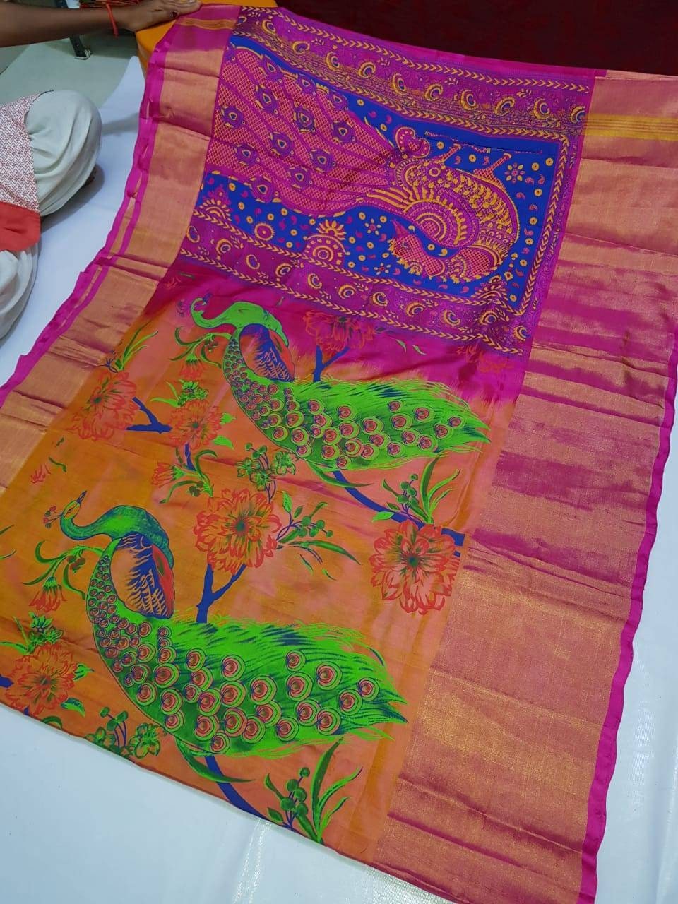 Peacock Blue Novelty all over Paithani design Tissue Silk Saree