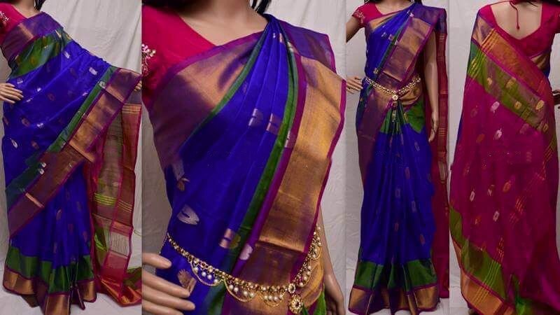 Royal blue with dark pink Pure Uppada silk saree