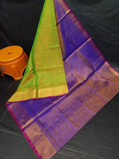 Uppada saree Tissue silk uppada saree - Purple / Indigo with apple green