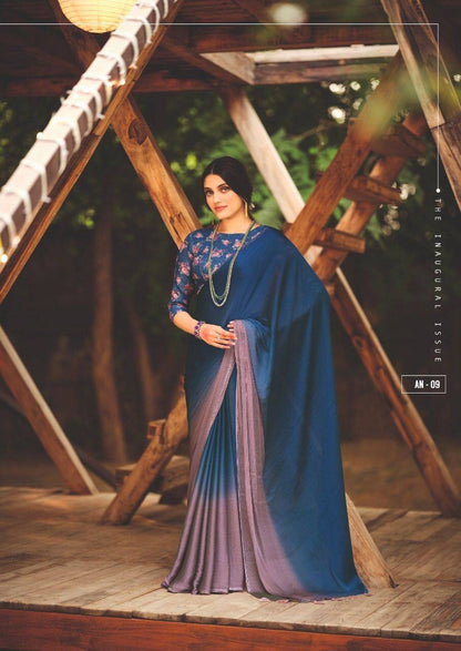 Blue and Gray 3D Velvet Chiffon Saree Printed Saree - Partywear saree - saree for women saree for Christmas