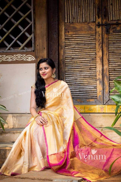 Cream and pink Uppada saree Tissue silk uppada saree - Lovley saree for women