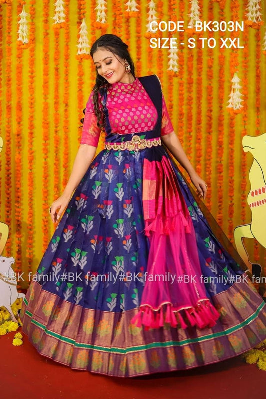 Pattu dress - Ikkat Pattu dress - lehenga dress - indian pattu gown