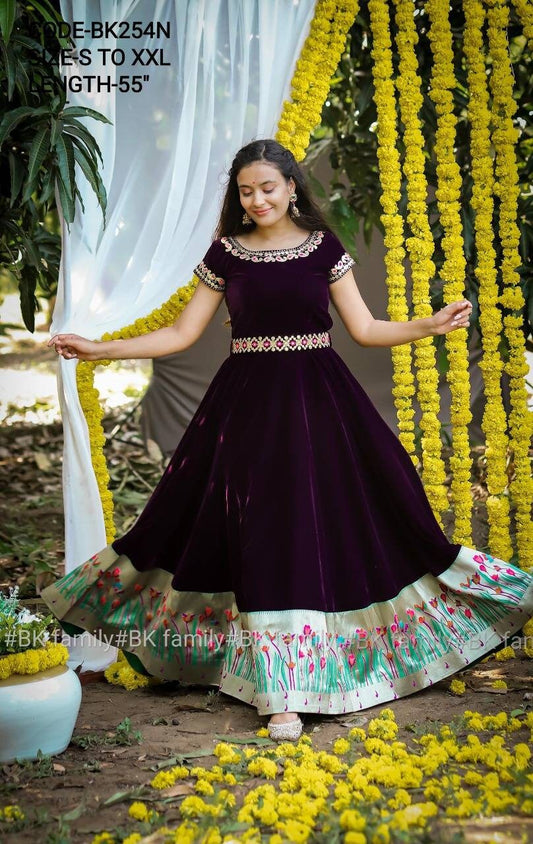 Velvet pattu dress - Ikkat Pattu dress - lehenga dress