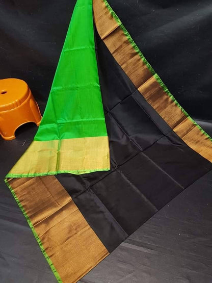 Green and black Uppada Silk Pattu Saree, khadi big border Pure Uppada Pattu Saree, handwoven silk saree, two tone saree for woman