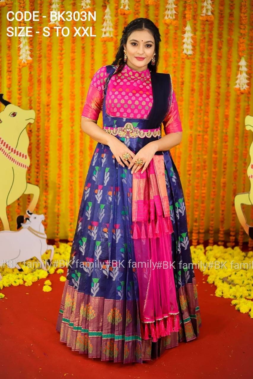 Traditional pattu Kalamkari Long Gown for weddings and functions, Trad –  siyarasfashionhouse