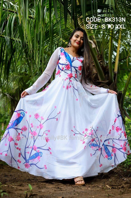 Exquisite floral dress - white indian gown - party wear gown - indian dress for women