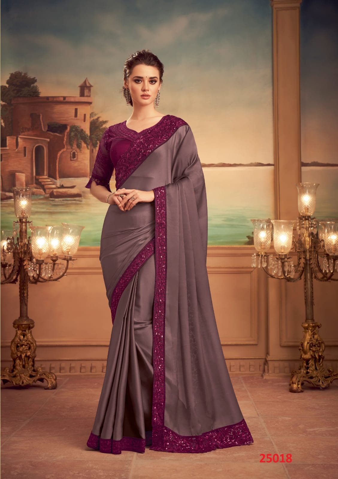 Party wear satin saree design. | Party wear sarees, Saree designs, Stylish  dress designs