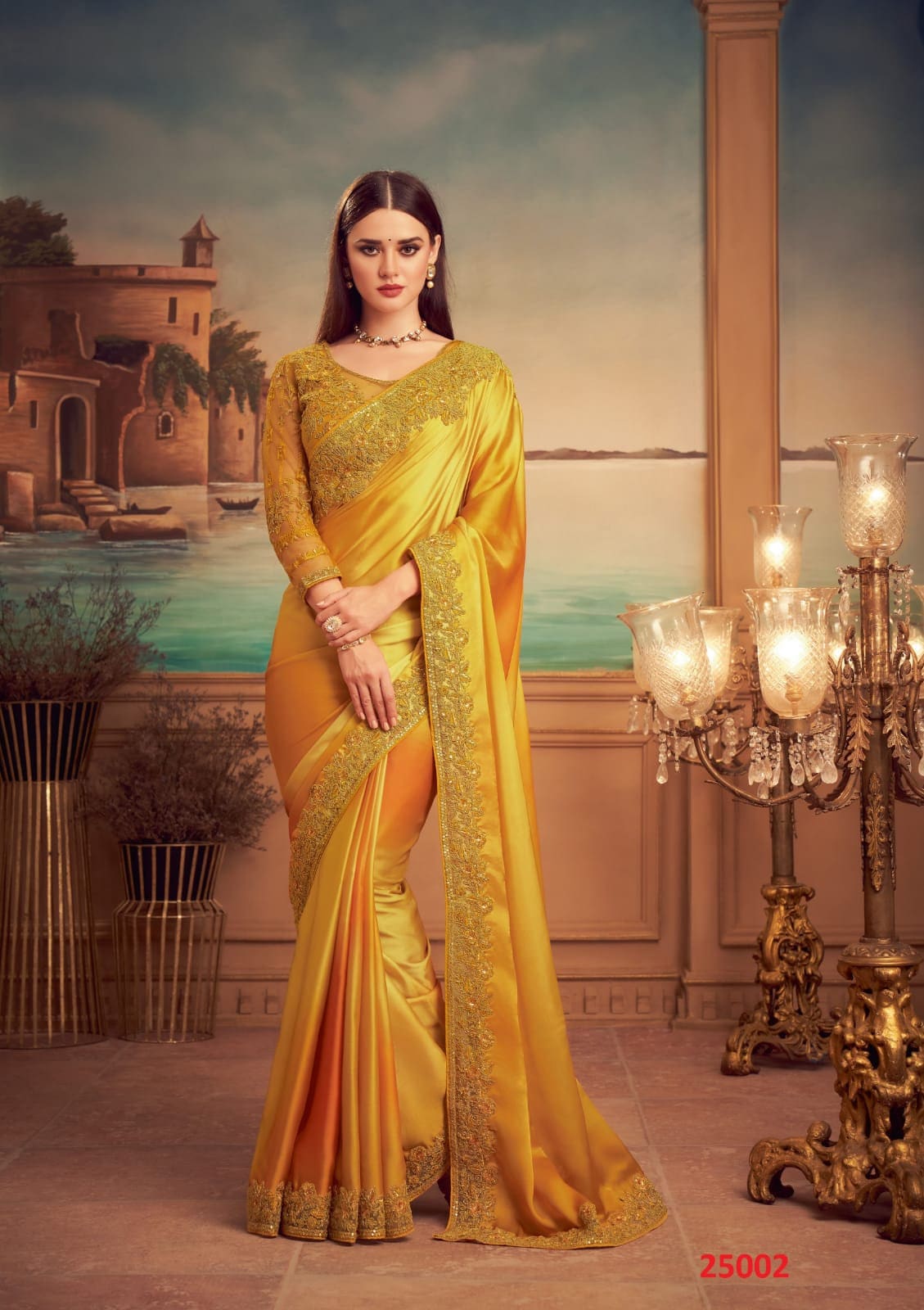 Party wear saree in yellow outlet colour