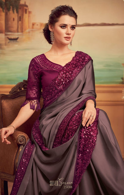 Silky soft purple designer saree - party wear saree, wedding saree with designer blouse piece