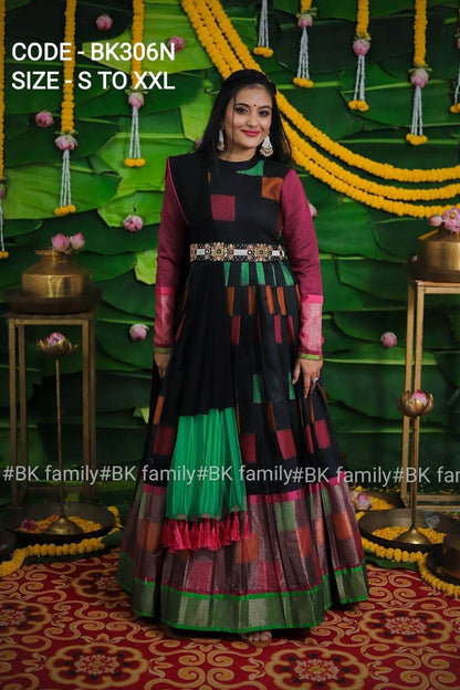 Black Pattu Gown- indian traditional dress - party wear gown - floor length gown - silk gown